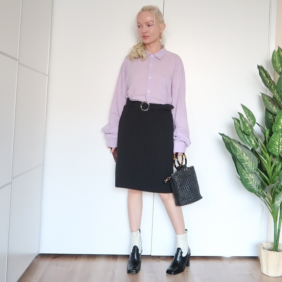 Tahari striped career midi skirt with belt